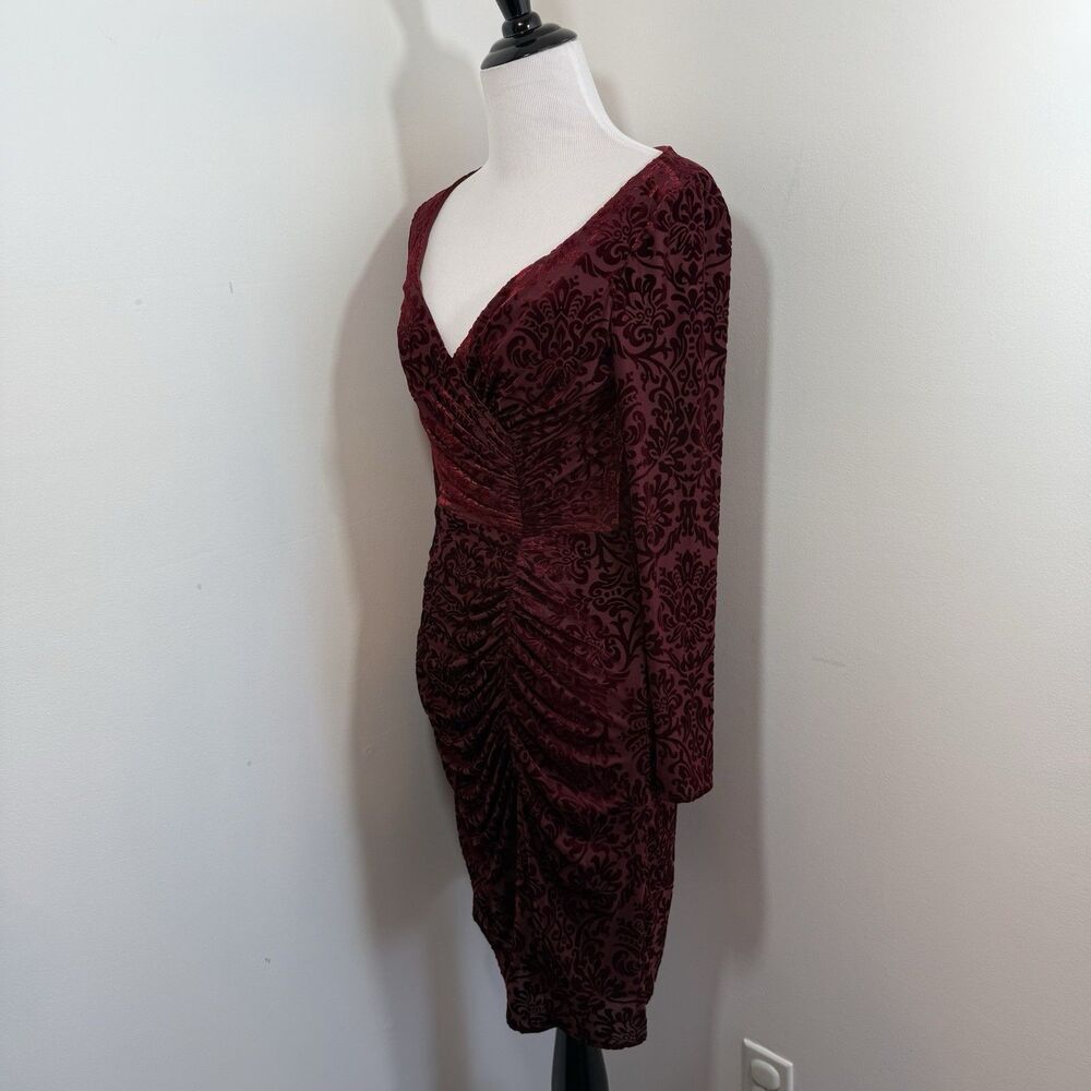 Davids Bridal Dress Burgandy Wine Red 2 Victorian Velvet Print Ruched Party Date - Picture 6 of 16